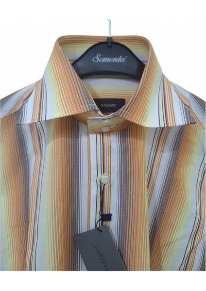 L BEDEN CEPLİ KAHVERENGİ - HARDAL PAMUKLU NORMAL KESİM RENK BLOKLU ÇİZGİLİ KISAKOLLU ERKEK GÖMLEK fiyatları