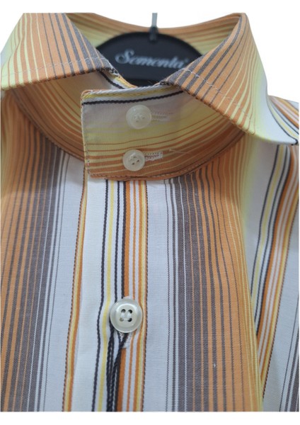 L BEDEN CEPLİ KAHVERENGİ - HARDAL PAMUKLU NORMAL KESİM RENK BLOKLU ÇİZGİLİ KISAKOLLU ERKEK GÖMLEK modelleri