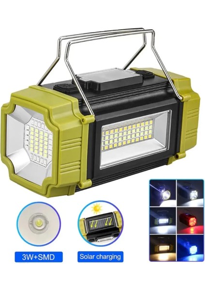 Güneş Panelli Kamp Feneri, Şarj Cihazı Ve Dört Renkli Işık