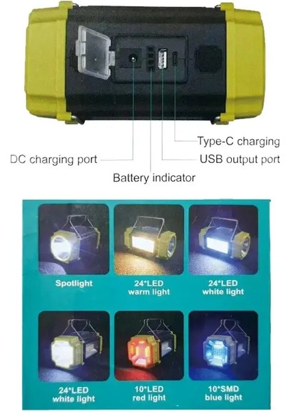 Güneş Panelli Kamp Feneri, Şarj Cihazı Ve Dört Renkli Işık indirimleri