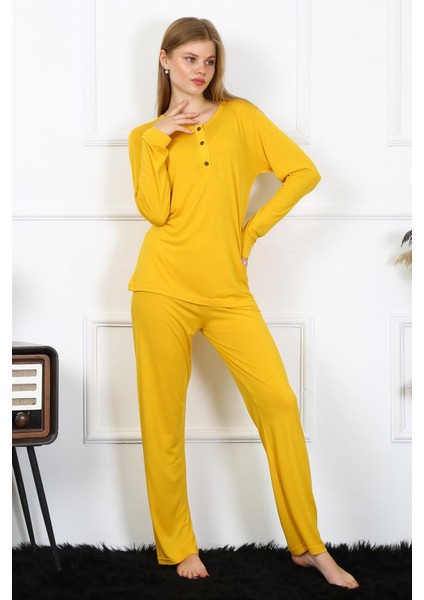 Modaserdem Akbeniz Kadın Penye Uzun Kol Patlı Pijama Takım 4167