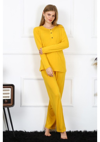 Modaserdem Akbeniz Kadın Penye Uzun Kol Patlı Pijama Takım 4167