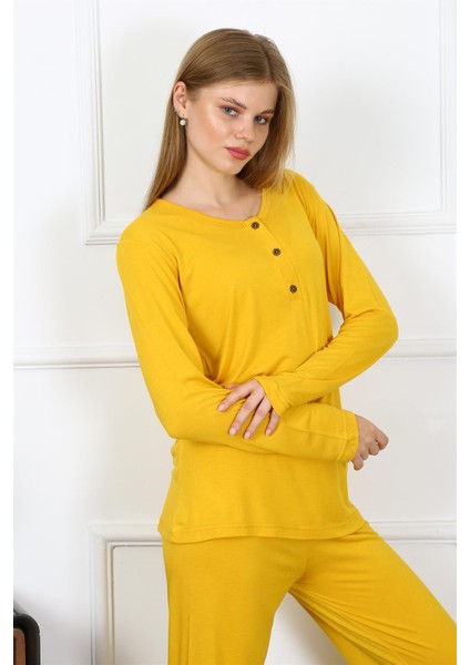 Modaserdem Akbeniz Kadın Penye Uzun Kol Patlı Pijama Takım 4167