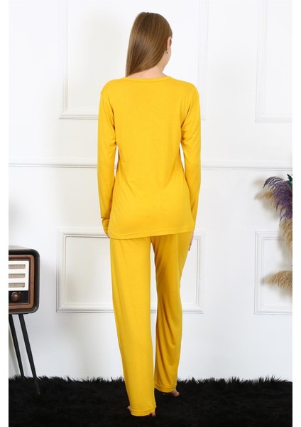 Modaserdem Akbeniz Kadın Penye Uzun Kol Patlı Pijama Takım 4167