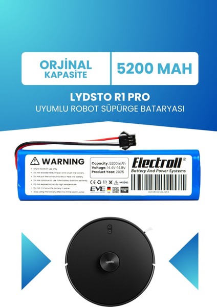 Lydsto R1 Pro Uyumlu Batarya (ORJİNAL KAPASİTE) 5200mah Pil Robot Süpürge Bataryası Değişimi