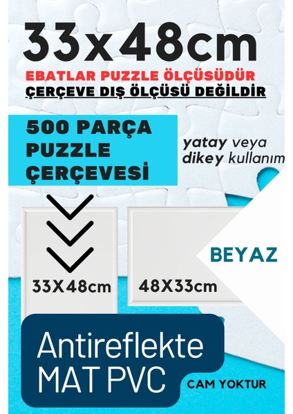 Renkli 33x48 cm 500 Parça Puzzle Çerçevesi, Siyah, Kahverengi, Altın, Beyaz, Şeffaf PVC