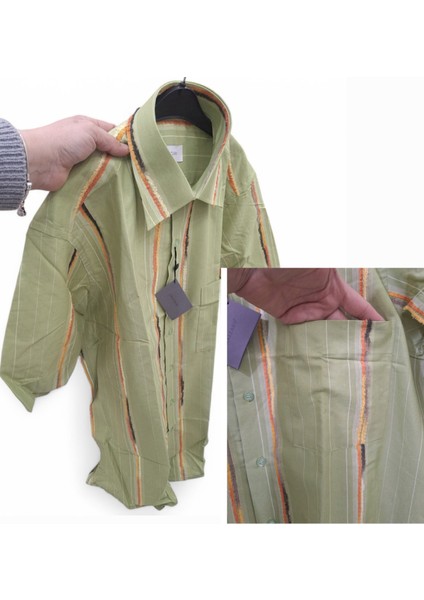 L BEDEN TEK CEPLİ YEŞİL PAMUKLU NORMAL KESİM RENK BLOKLU ÇİZGİLİ KISAKOLLU ERKEK GÖMLEK fırsatları