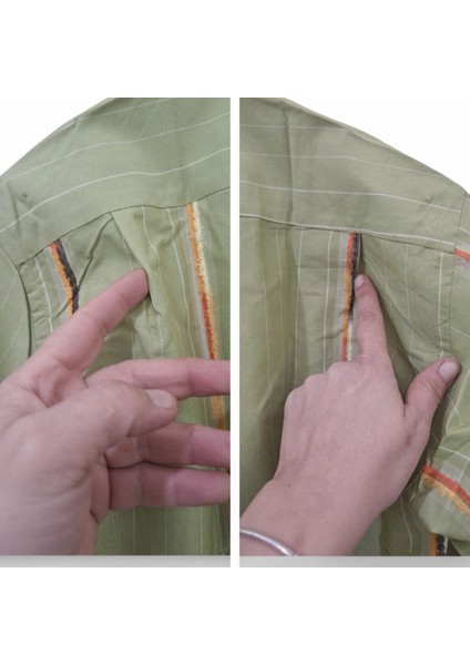 L BEDEN TEK CEPLİ YEŞİL PAMUKLU NORMAL KESİM RENK BLOKLU ÇİZGİLİ KISAKOLLU ERKEK GÖMLEK