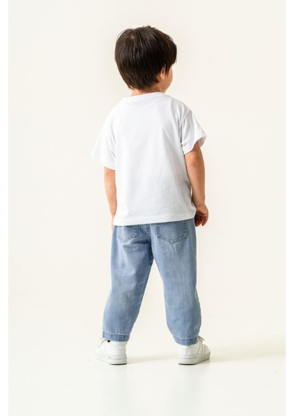 Teddy Tshirt Desenli Kot Pantolon Takım Beyaz modelleri