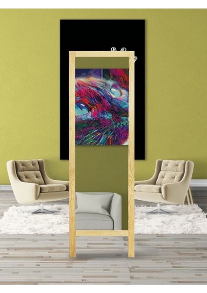 Natürel ahşap ayaklı büyük boy aynası 145x40cm, bej renk, şık ve doğal tasarım