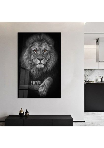 Renkli Çerçevesiz UV Baskı Aslan Tablosu, doğa ve güç temasıyla şık dekorasyon