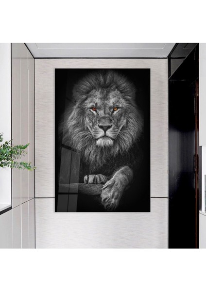Renkli Çerçevesiz UV Baskı Aslan Tablosu, doğa ve güç temasıyla şık dekorasyon fiyatları