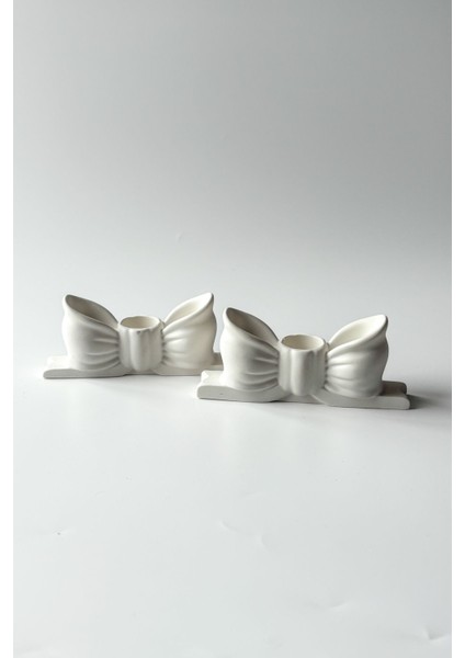 2'li Fiyonk Şamdan Mumluk, Beyaz Beton, 11x7 cm şık ve zarif tasarım