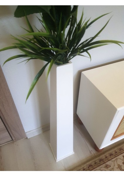 Ahşap Dekoratif Vazo, Çiçek, Pampas Vazosu 70 cm - Beyaz