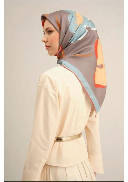 2025 Desenli Saf Ipek Twill Eşarp 9317-03