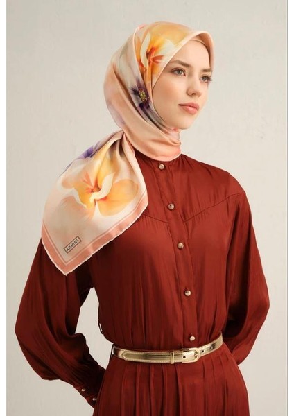 2025 Desenli Saf Ipek Twill Eşarp 9305-34