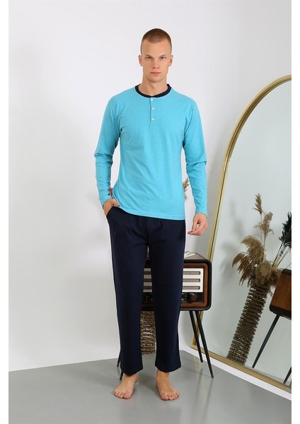 Erkek Penye Uzun Kol Pijama Takımı 6860 Turkuaz