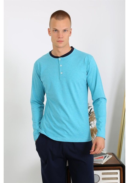 Erkek Penye Uzun Kol Pijama Takımı 6860 Turkuaz fiyatları