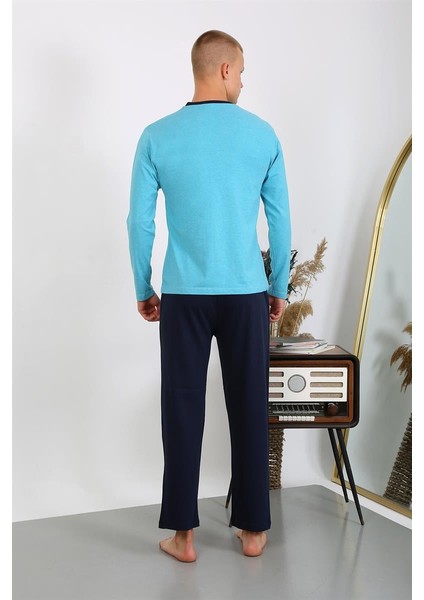 Erkek Penye Uzun Kol Pijama Takımı 6860 Turkuaz indirimleri