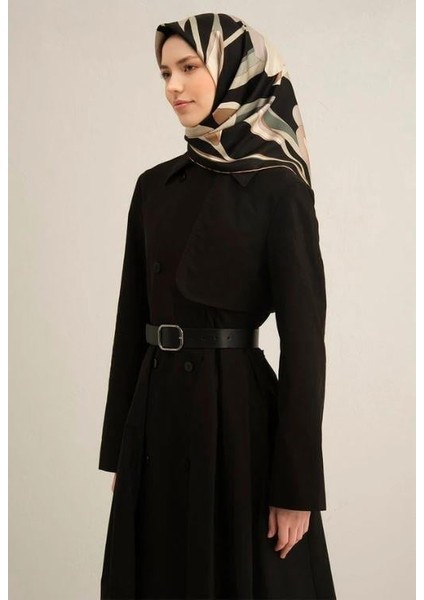 2025 Desenli Saf Ipek Twill Eşarp 9302-08
