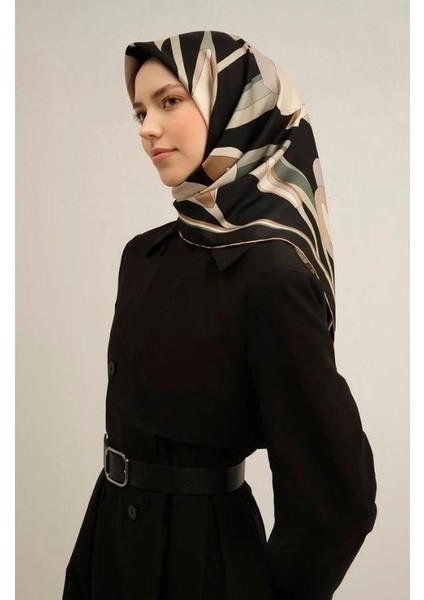 2025 Desenli Saf Ipek Twill Eşarp 9302-08