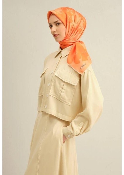 2025 Desenli Saf Ipek Twill Eşarp 9344-36