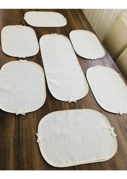 6 Kişilik Linen Kumaş Servis Takımı, Dikdörtgen, Krem, 5-8 Parça