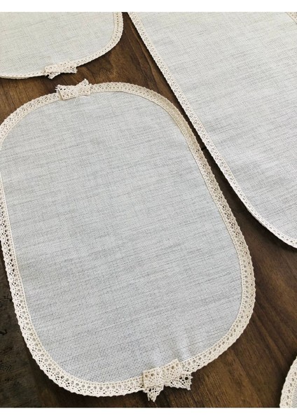 6 Kişilik Linen Kumaş Servis Takımı, Dikdörtgen, Krem, 5-8 Parça
