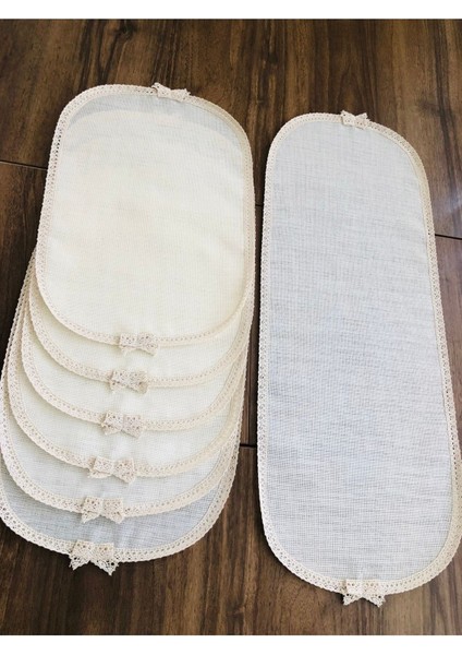 6 Kişilik Linen Kumaş Servis Takımı, Dikdörtgen, Krem, 5-8 Parça