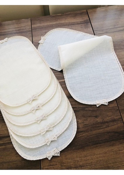 6 Kişilik Linen Kumaş Servis Takımı, Dikdörtgen, Krem, 5-8 Parça