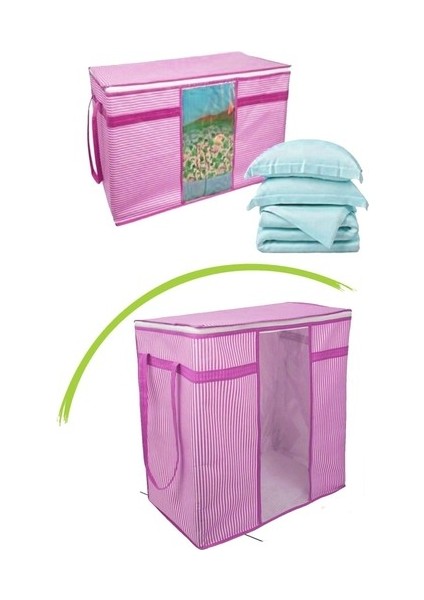 Pencereli Saklama Hurcu - Pembe Beyaz Çizgili indirimleri