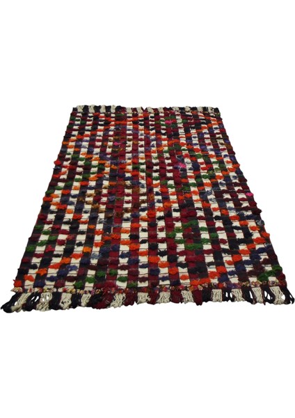 El Dokuma Yün Ekoseli Ponponlu Tülü Konya Yörük Kilimi 0063 - Yeni - Çok Renkli fiyatları
