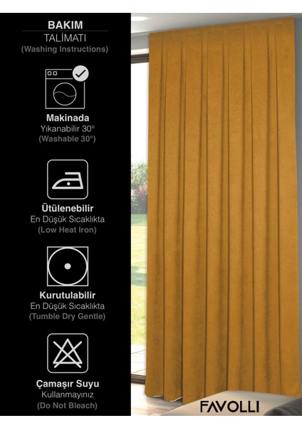 Kadife Dokulu Safran Rengi Pileli Ada Fon Perde indirimleri