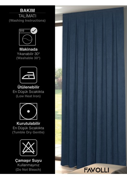 Kadife Dokulu Derin Mavi Rengi Pileli Ada Fon Perde indirimleri