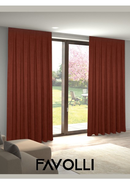 Kadife Dokulu Kiremit Rengi Pileli Ada Fon Perde modelleri