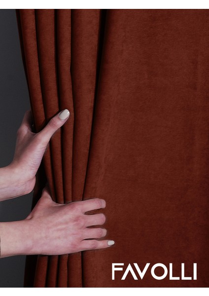 Kadife Dokulu Kiremit Rengi Pileli Ada Fon Perde fırsatları