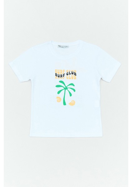 %100 Pamuk Surf Club Yazı Baskılı Kız Çocuk Tişört