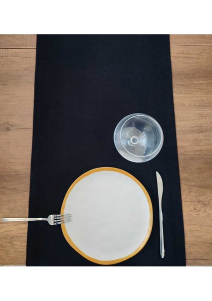 Siyah Kadife Dokulu Dikdörtgen Runner, 40x140 cm, Polyester.