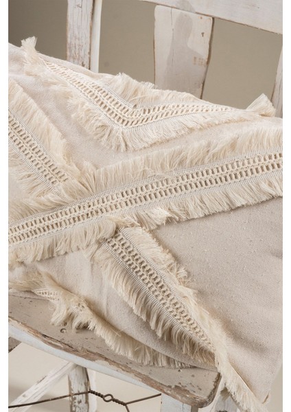 Keten Kırlent Kılıfı 35x55 cm, Bej, Çoklu Püsküllü, Şık ve Rahat Dekorasyon İçin modelleri