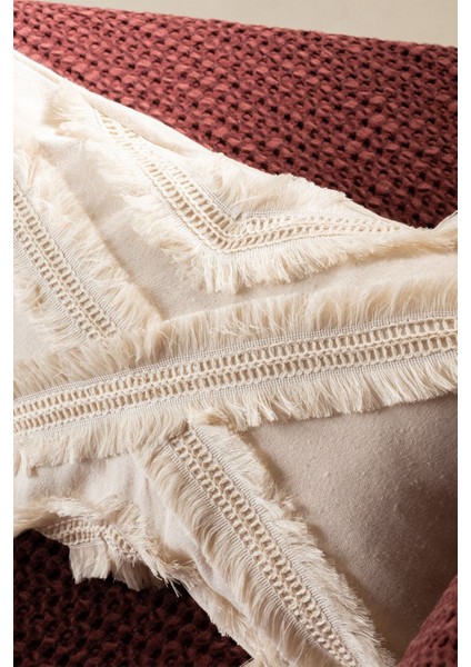 Keten Kırlent Kılıfı 35x55 cm, Bej, Çoklu Püsküllü, Şık ve Rahat Dekorasyon İçin fırsatları