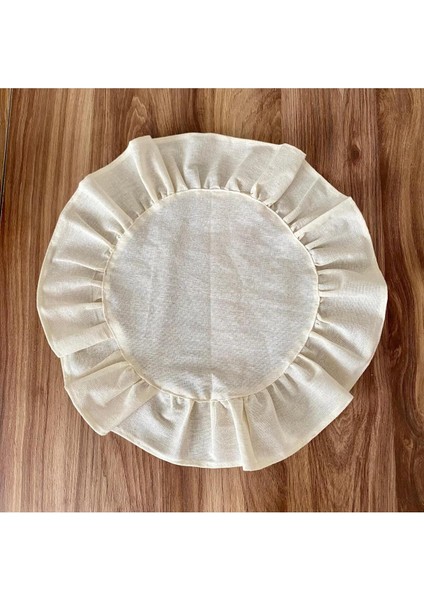 Bej yuvarlak keten Amerikan servis supla, 38x38 cm, şık ve doğal görünüm sağlar.