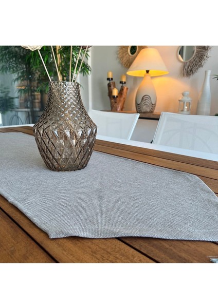 Gri keten dokulu dikdörtgen runner, 40x140 cm şık ve şeffaf tasarım