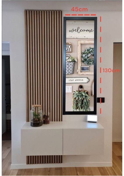 Siyah Ahşap Çerçeve Boy Ayna Hol Antre Room 130X45