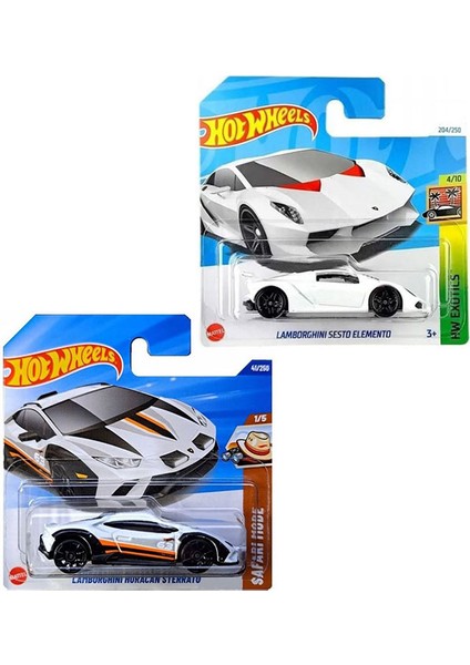 2 Araç Hot Wheels Set - Lamborghini Huracan Sterrato (Beyaz) & Lamborghini Sesto Elemento (1/64)