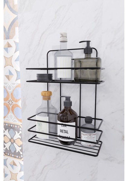 Paslanmaz Duvara Yapışkanlı 2 Katlı Banyo Şampuanlık Siyah Metal modelleri
