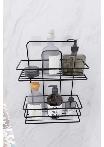 Paslanmaz Duvara Yapışkanlı 2 Katlı Banyo Şampuanlık Siyah Metal fırsatları