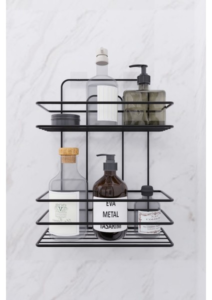 Paslanmaz Duvara Yapışkanlı 2 Katlı Banyo Şampuanlık Siyah Metal indirimleri