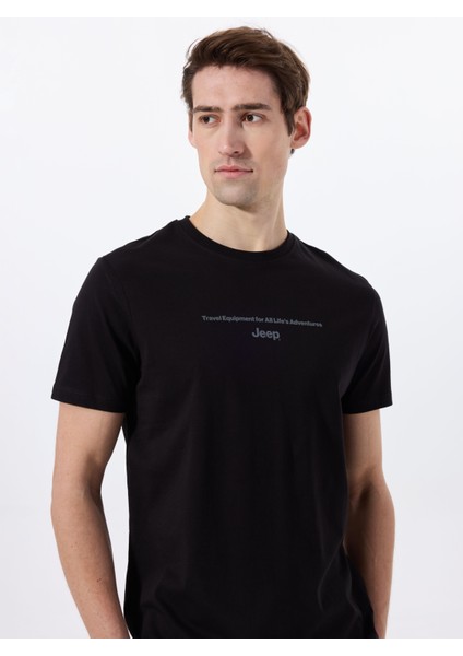 Bisiklet Yaka Baskılı Siyah Erkek T-Shirt J5SM-TST7386