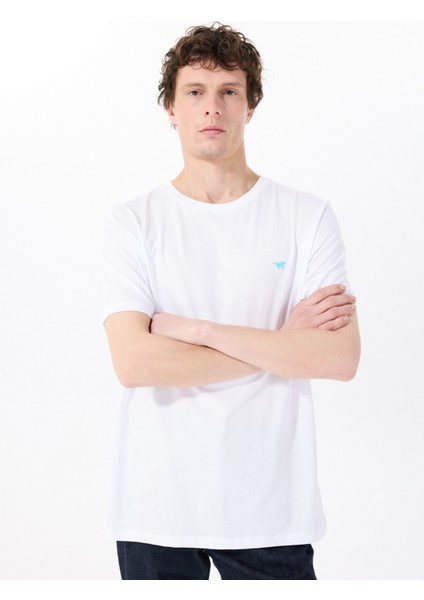 Bisiklet Yaka Baskılı Beyaz Erkek T-Shirt M5SM-TST1317