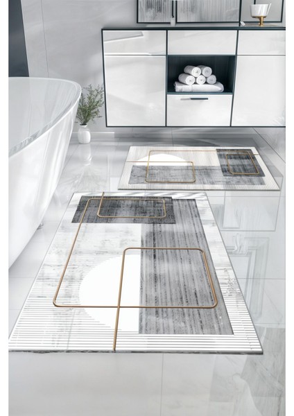 Kaymaz Taban Yıkanabilir 2'li Set Banyo Halısı Banyo Paspası Klozet Takımı